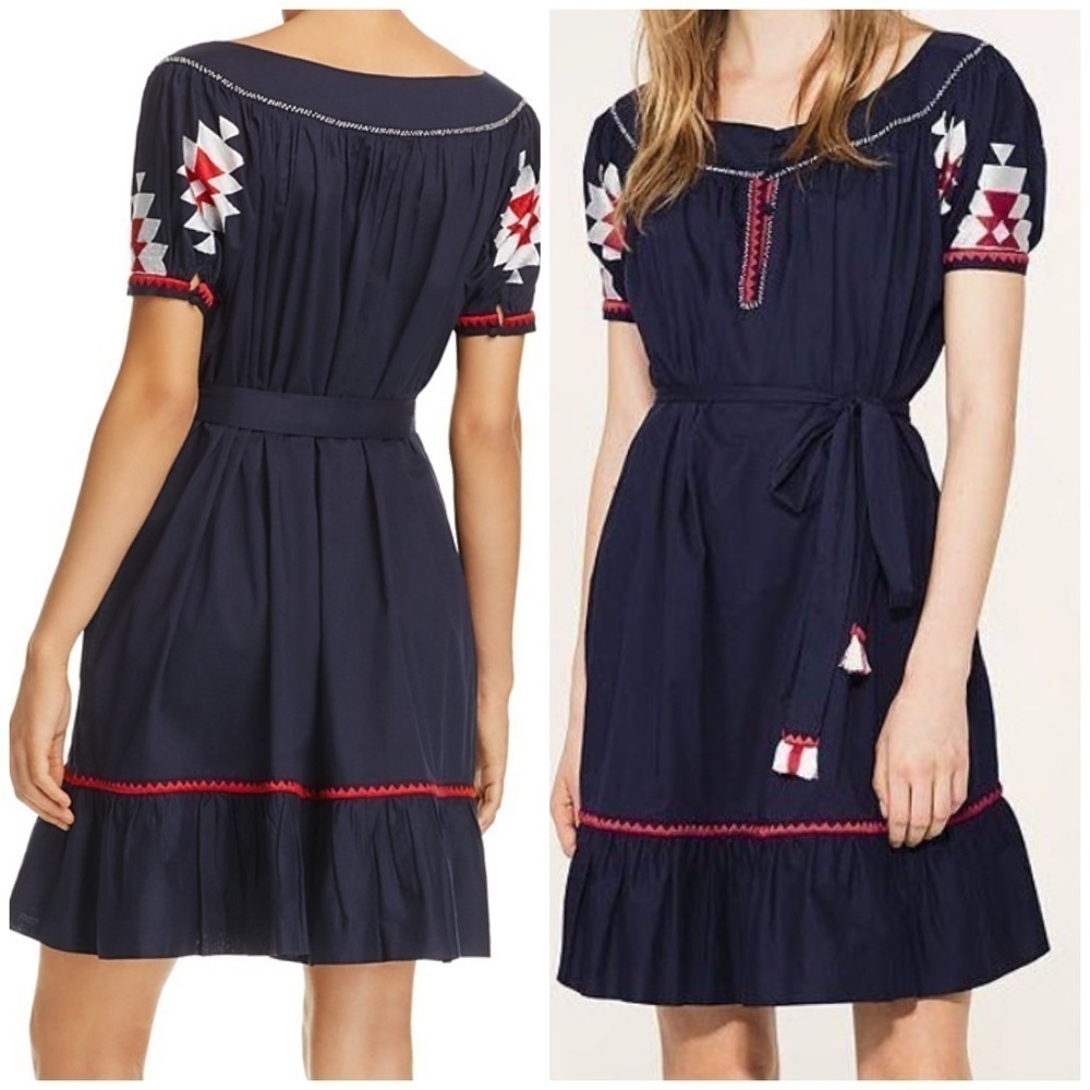 Tory Burch Alicia Embroidered Cotton Voile Boho embroidered Dress, size 10